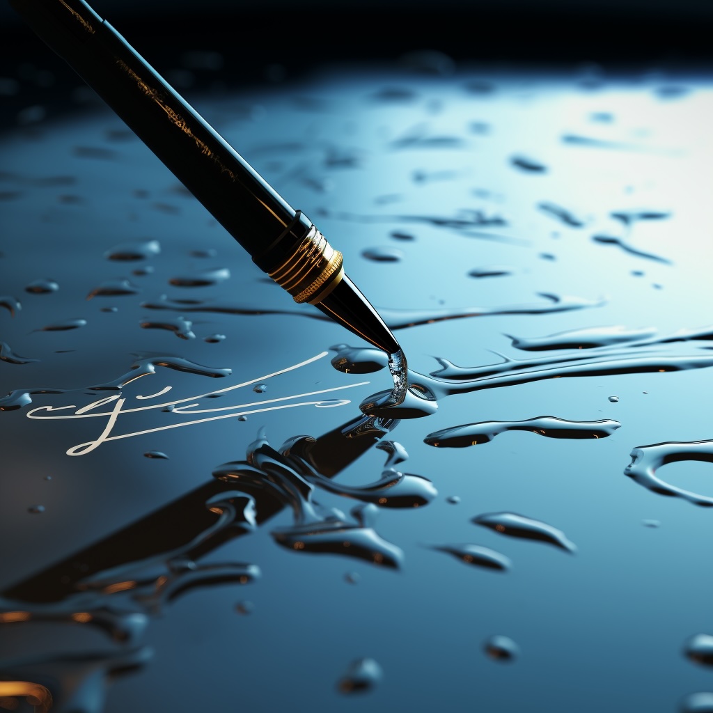 Pen with water around it showing a "wet signature"